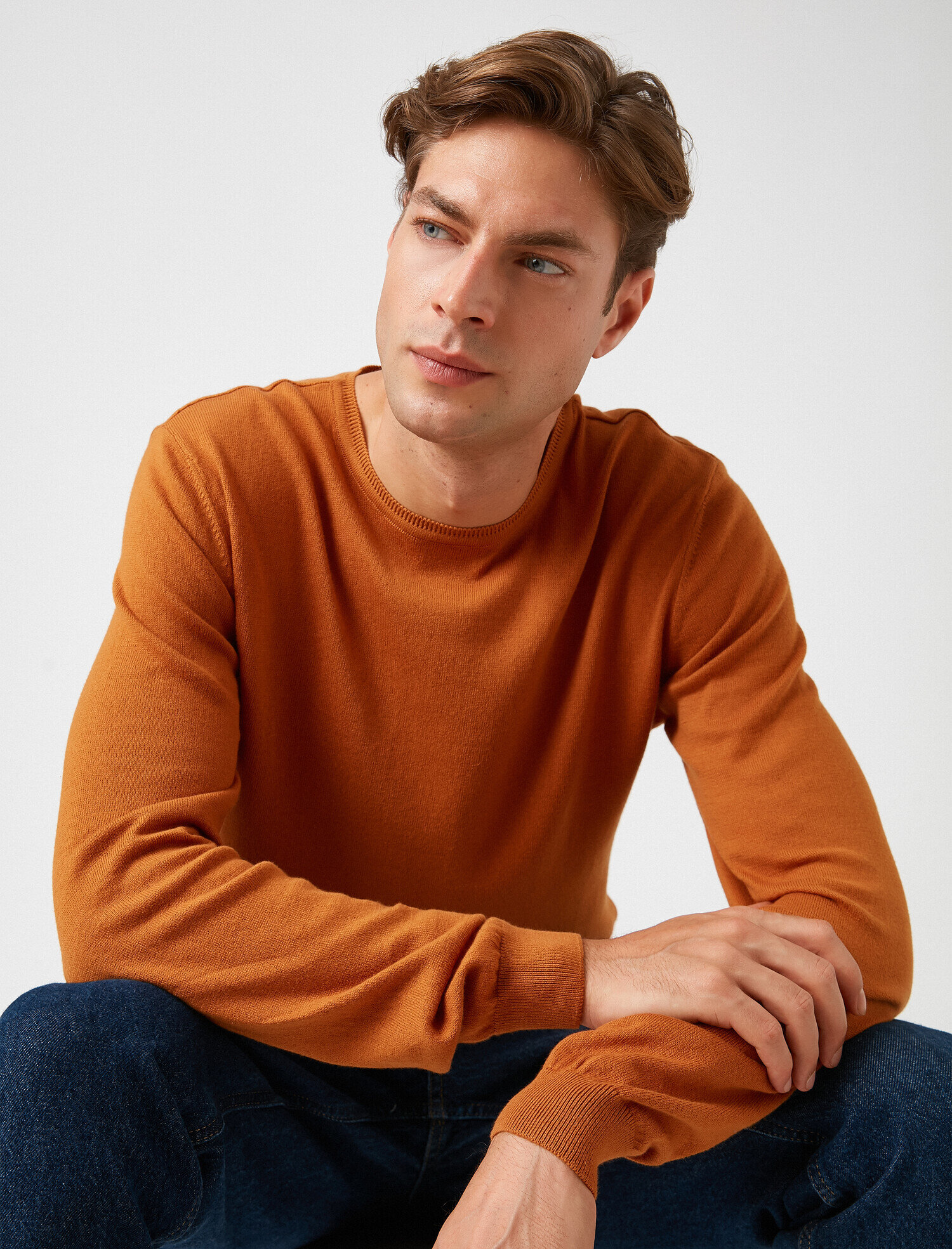   Uzun Kollu Triko Kazak Pamuklu Bisiklet Yaka