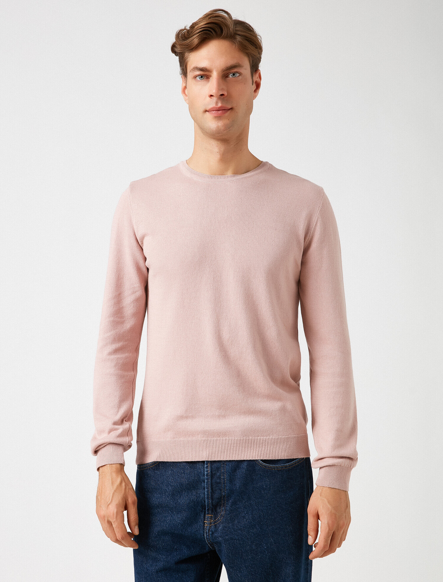   Uzun Kollu Triko Kazak Pamuklu Bisiklet Yaka