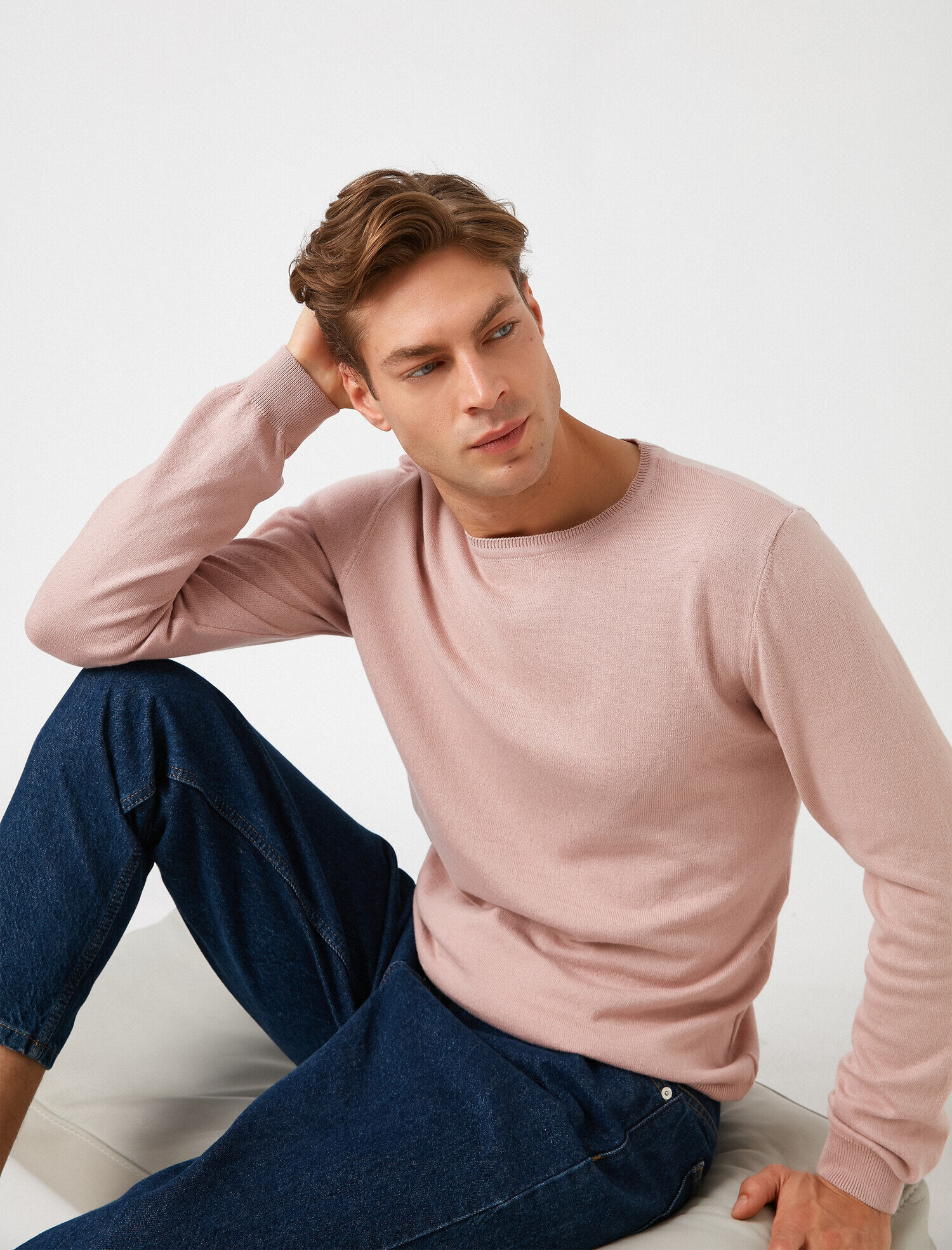   Uzun Kollu Triko Kazak Pamuklu Bisiklet Yaka