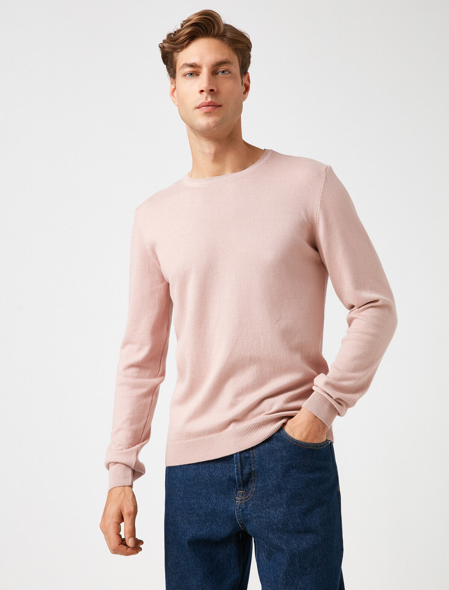   Uzun Kollu Triko Kazak Pamuklu Bisiklet Yaka