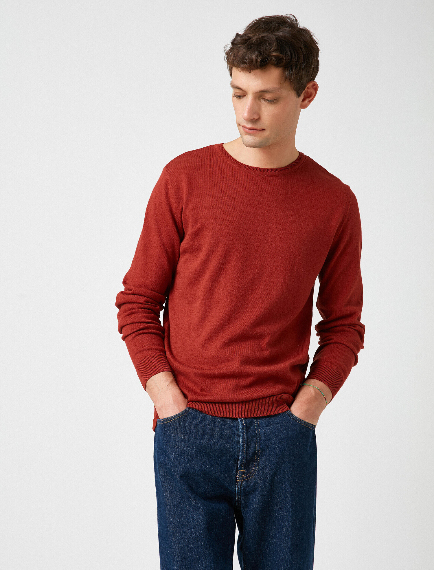   Uzun Kollu Triko Kazak Pamuklu Bisiklet Yaka