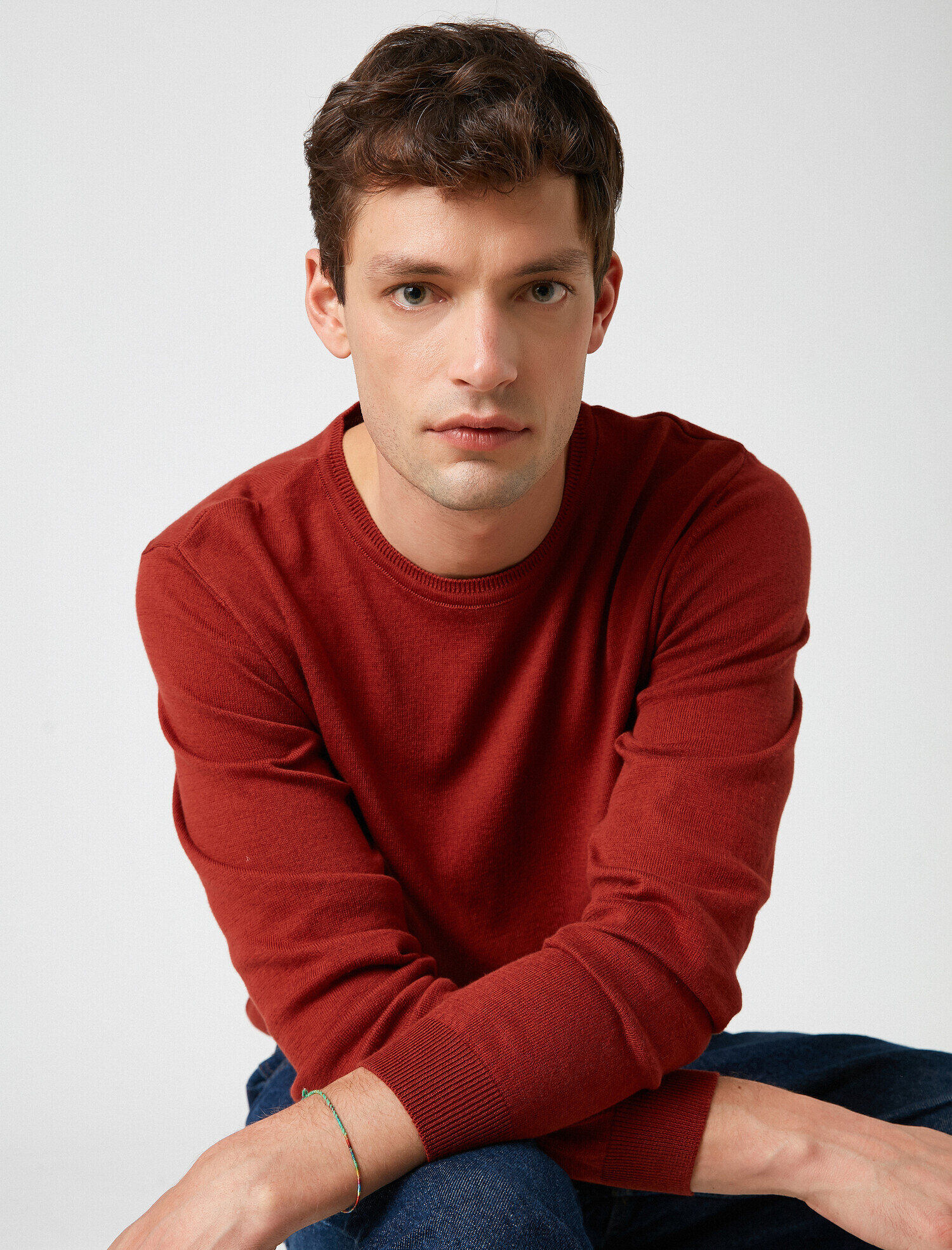   Uzun Kollu Triko Kazak Pamuklu Bisiklet Yaka