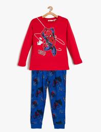 Kışlık Pijama Takımı Örümcek Adam Baskılı Lisanslı Pamuklu 2 Parça