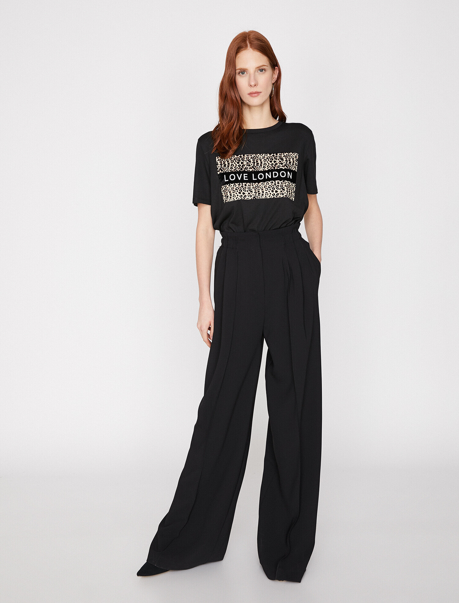   Leopar Desenli Baskılı Bisiklet Yaka Standart Kalıp Tişört