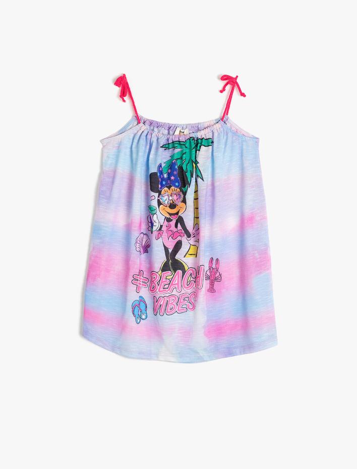 Kız Çocuk Minnie Mouse Lisanslı Baskılı Askılı Elbise