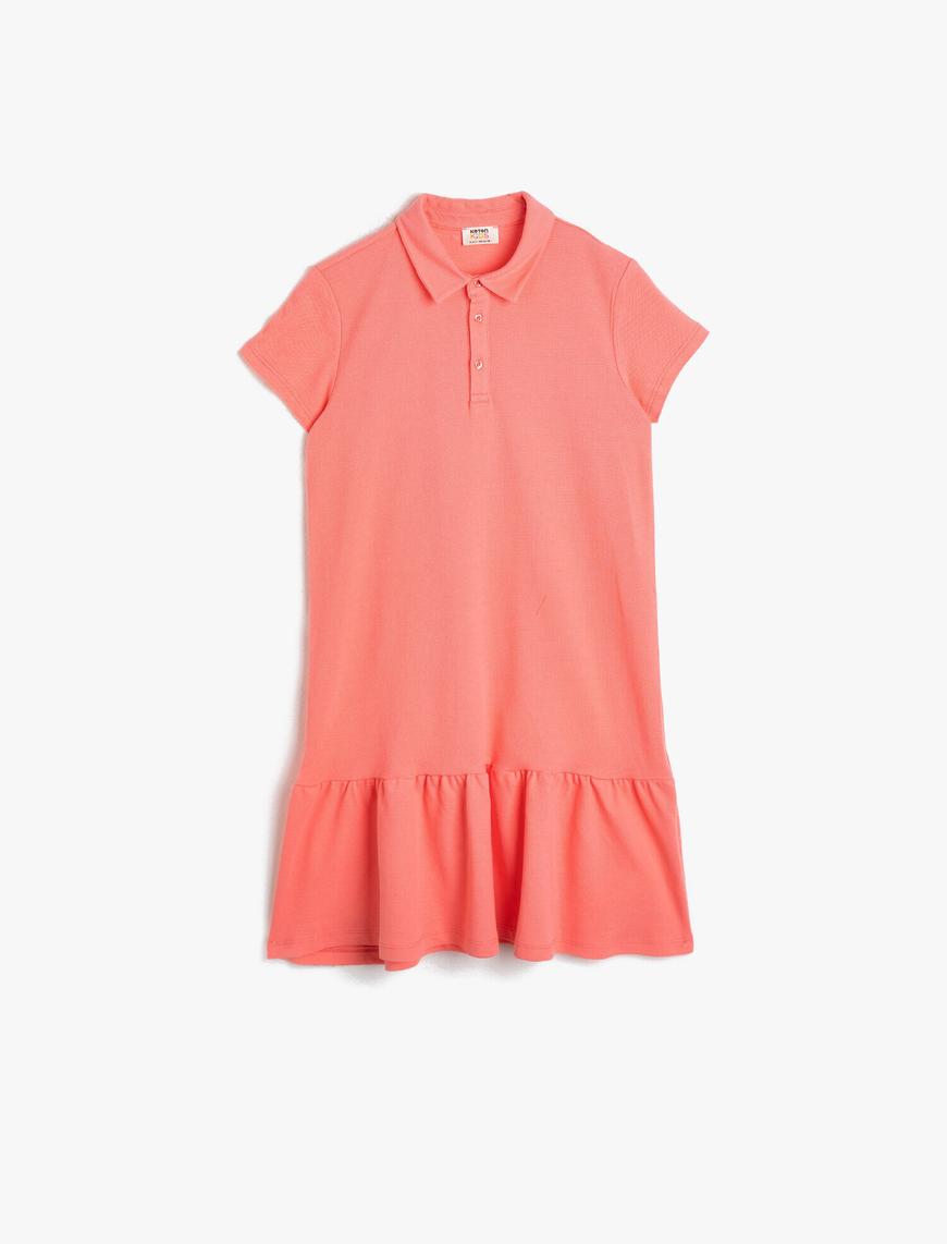  Kız Çocuk Polo Yakalı Kısa Kollu Basic Orta Boy Elbise