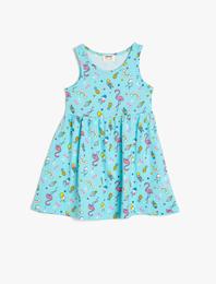 Flamingo Baskılı Kolsuz Belden Oturtmalı Bol Kesim Elbise