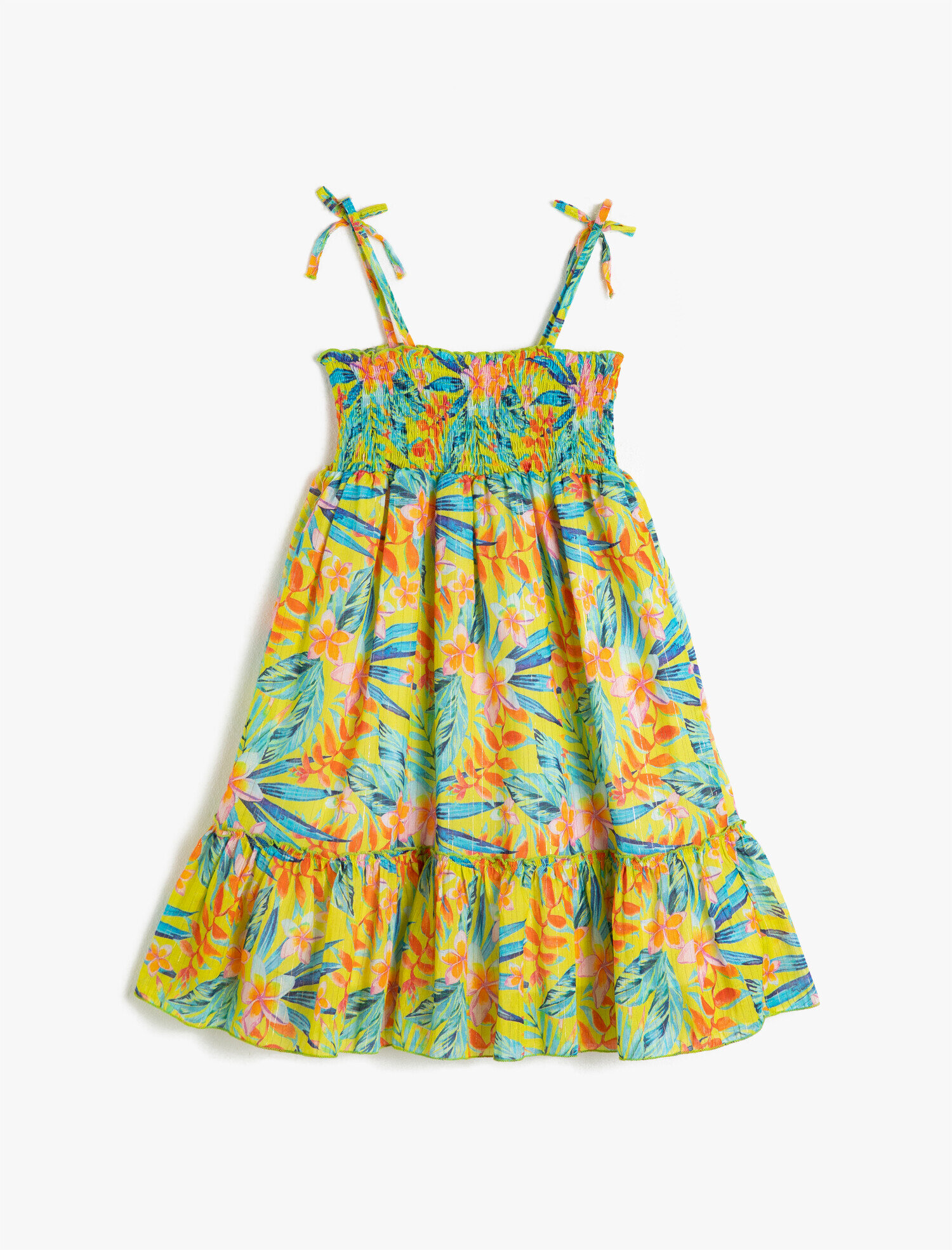  Kız Çocuk Askılı Pamuklu Çiçekli Sim Baskılı Elbise