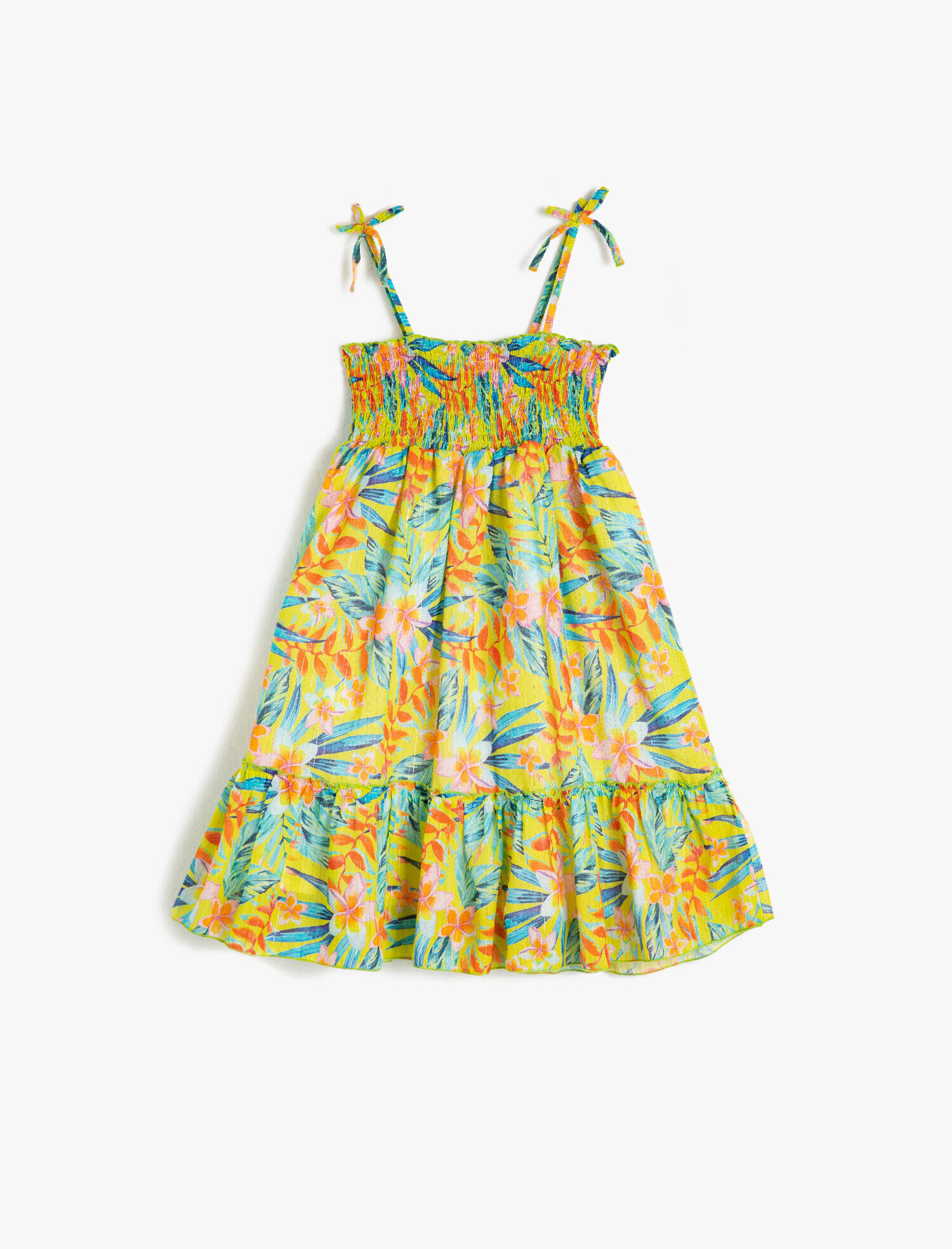  Kız Çocuk Askılı Pamuklu Çiçekli Sim Baskılı Elbise