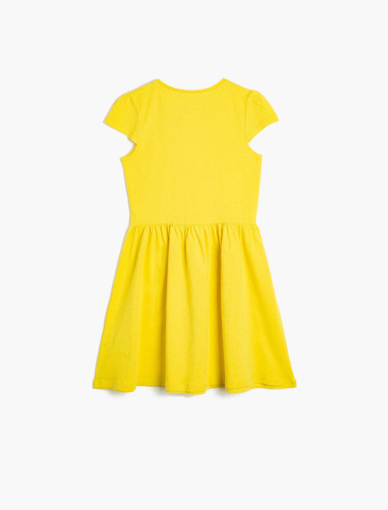 Kız Çocuk Bisiklet Yaka Belden Oturtmalı Kısa Kollu Orta Boy Elbise