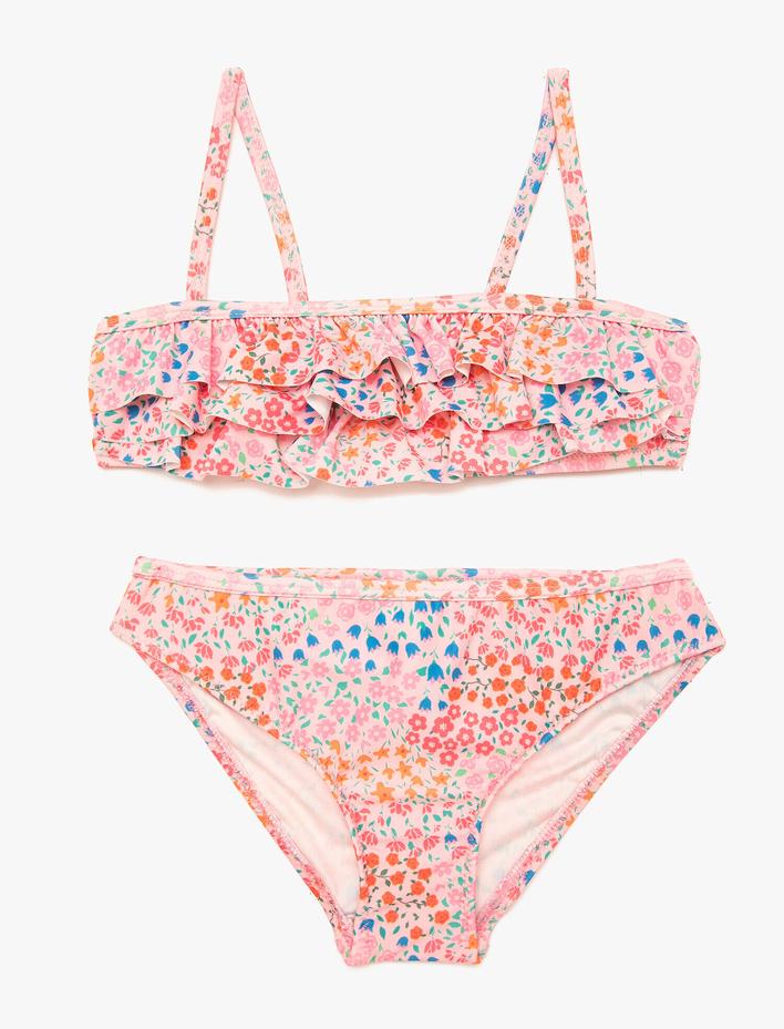 Kız Çocuk Bikini Çiçekli İnce Askılı Fırfırlı