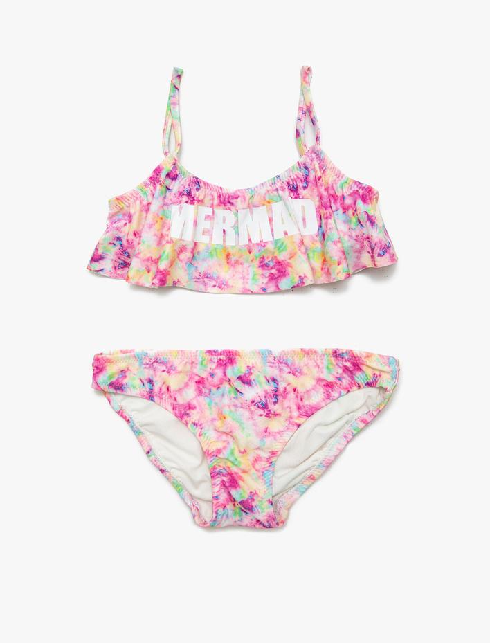 Kız Çocuk Bikini Takımı İnce Askılı Batik Desenli Baskılı