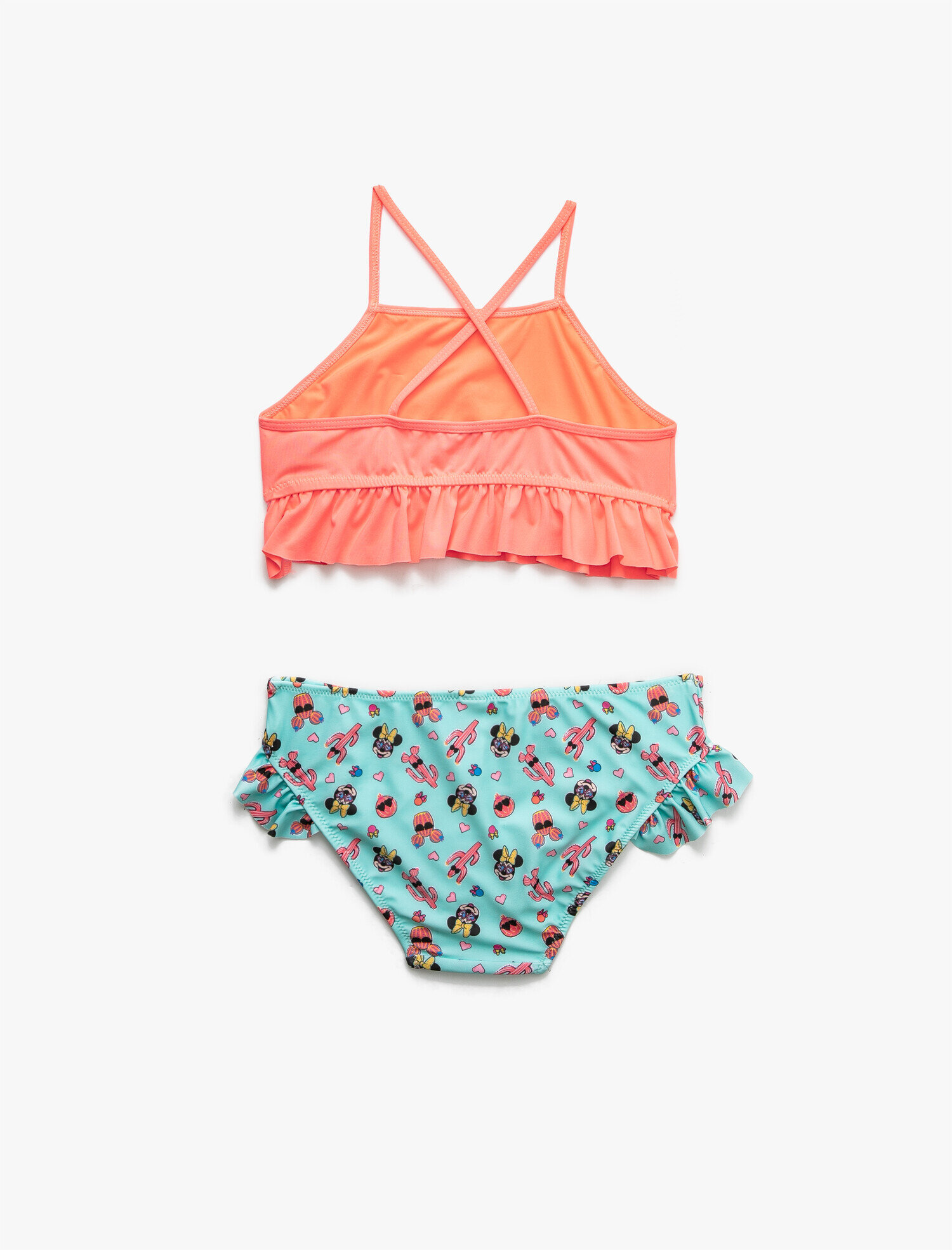  Kız Çocuk Bikini Seti Minnie Mouse Baskılı Lisanslı Askılı Fırfırlı