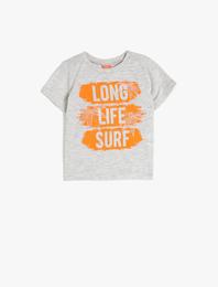 Kısa Kollu Bisiklet Yaka Yazılı Baskılı Tişört