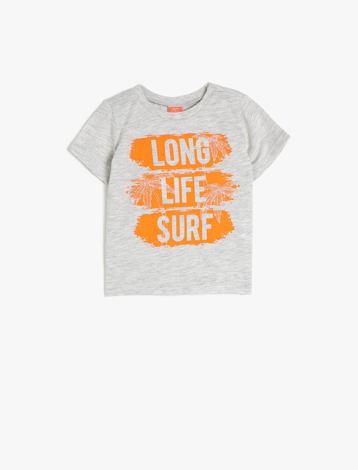 Erkek Bebek Kısa Kollu Bisiklet Yaka Yazılı Baskılı Tişört