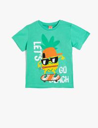 Baskılı Kısa Kollu Bisiklet Yaka Tişört