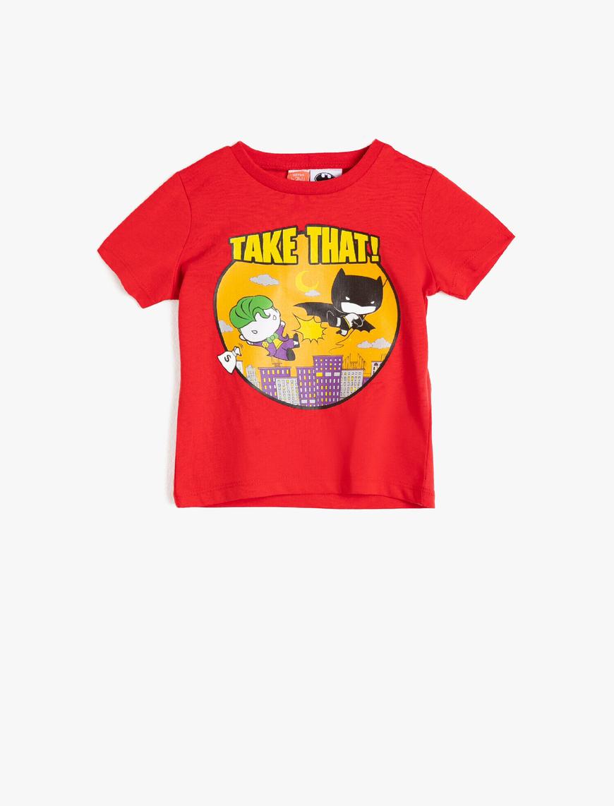  Erkek Bebek Batman Lisanslı Baskılı Pamuklu Kısa Kollu Bisiklet Yaka Tişört