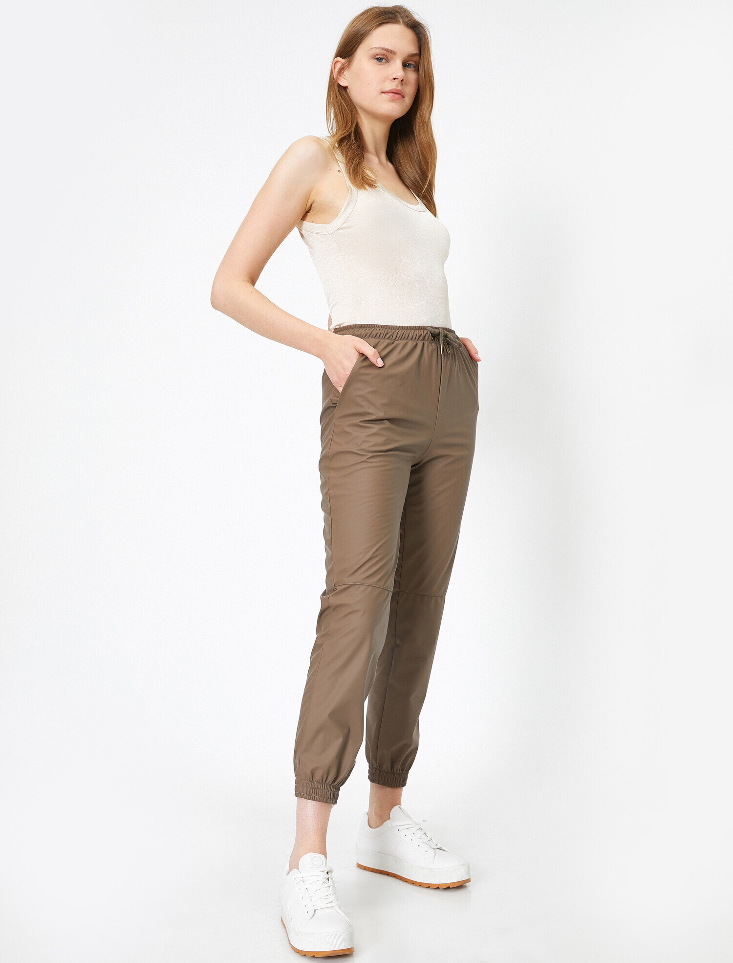   Suni Deri Jogging Fit Pantolon