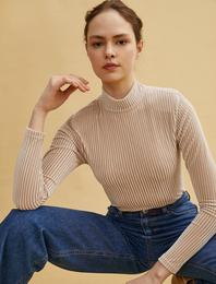 Uzun Kollu Tişört Dik Yaka Kadife