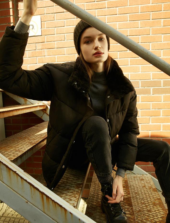  Suni Kürk Detaylı Şişme Mont