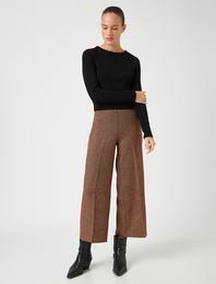 Ekose Geniş Paça Crop Pantolon