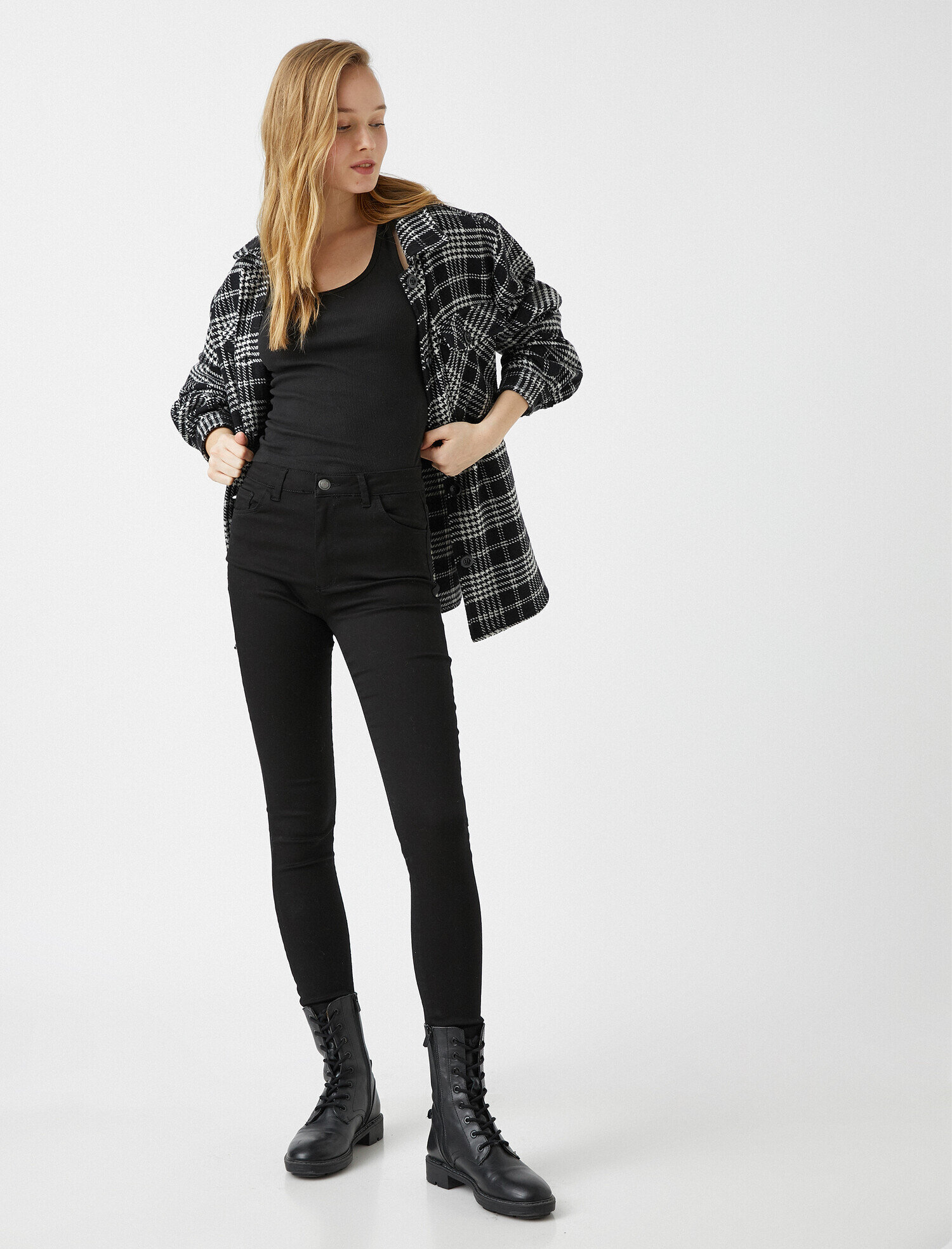   Pamuklu Yüksek Bel Dar Kesim Dar Paça Pantolon