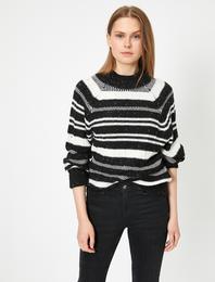 Bisiklet Yaka Uzun Kollu Çizgili Triko Kazak