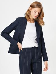 Cep Detaylı Çizgili Blazer Ceket