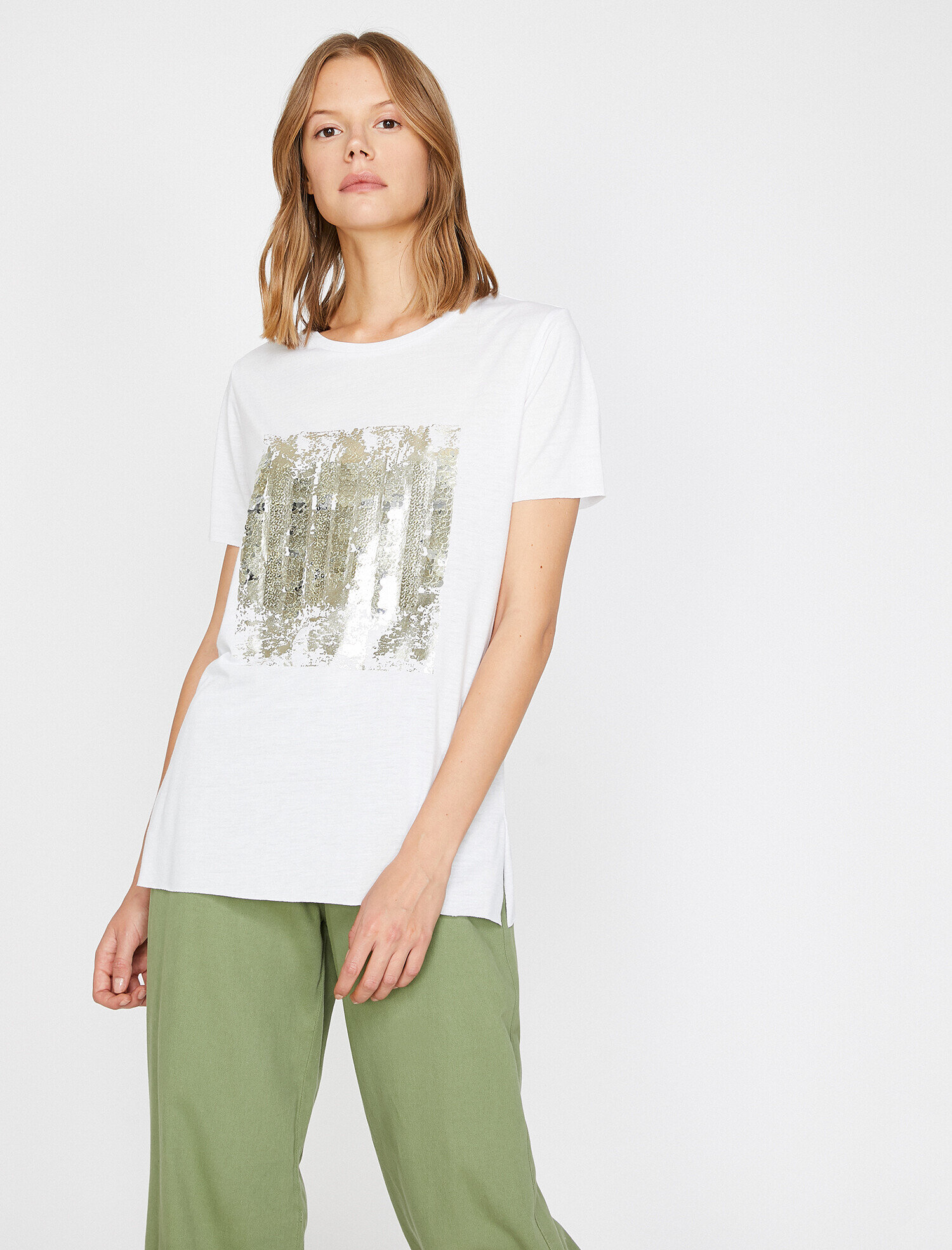   Varak Baskılı Bisiklet Yaka Standart Kalıp Tişört