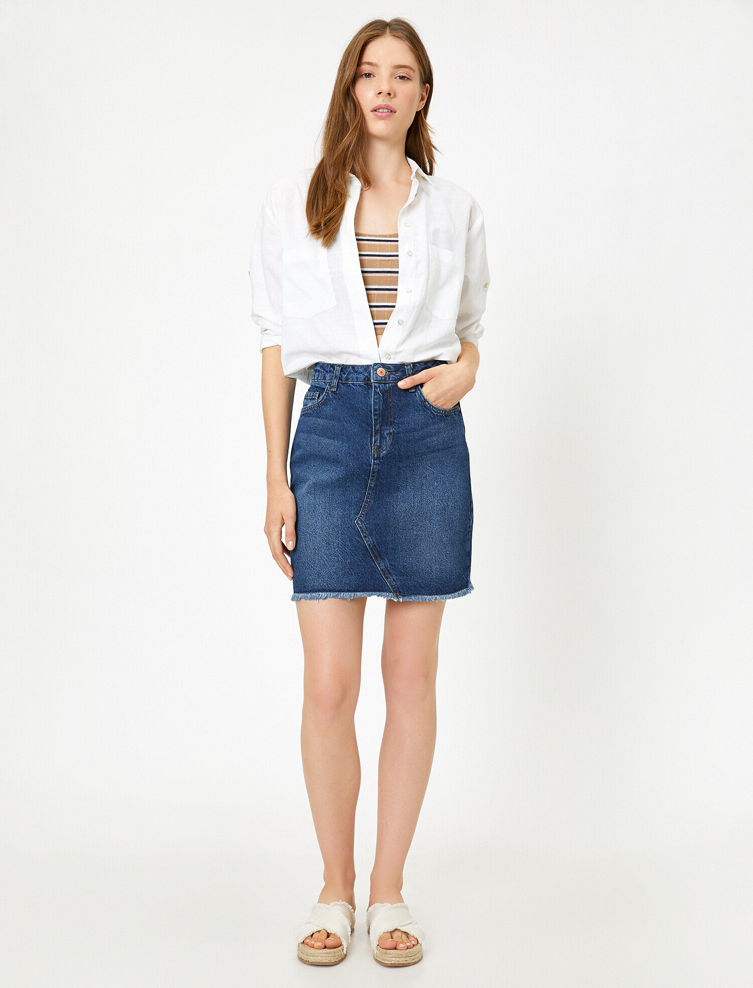   Cep Detaylı Jean Etek