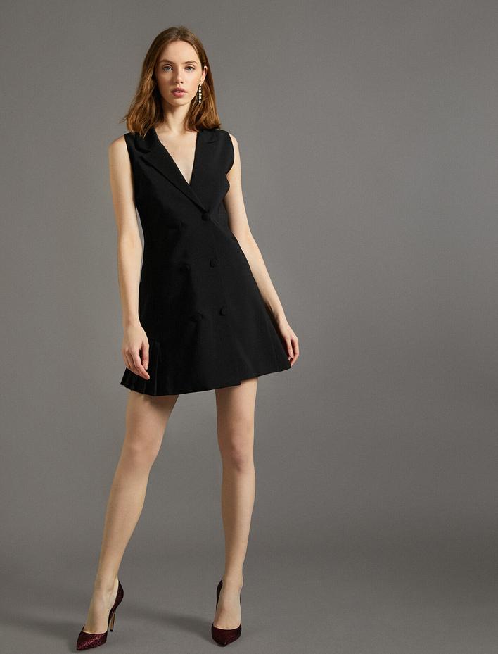  Düğme Detaylı Abiye Elbise