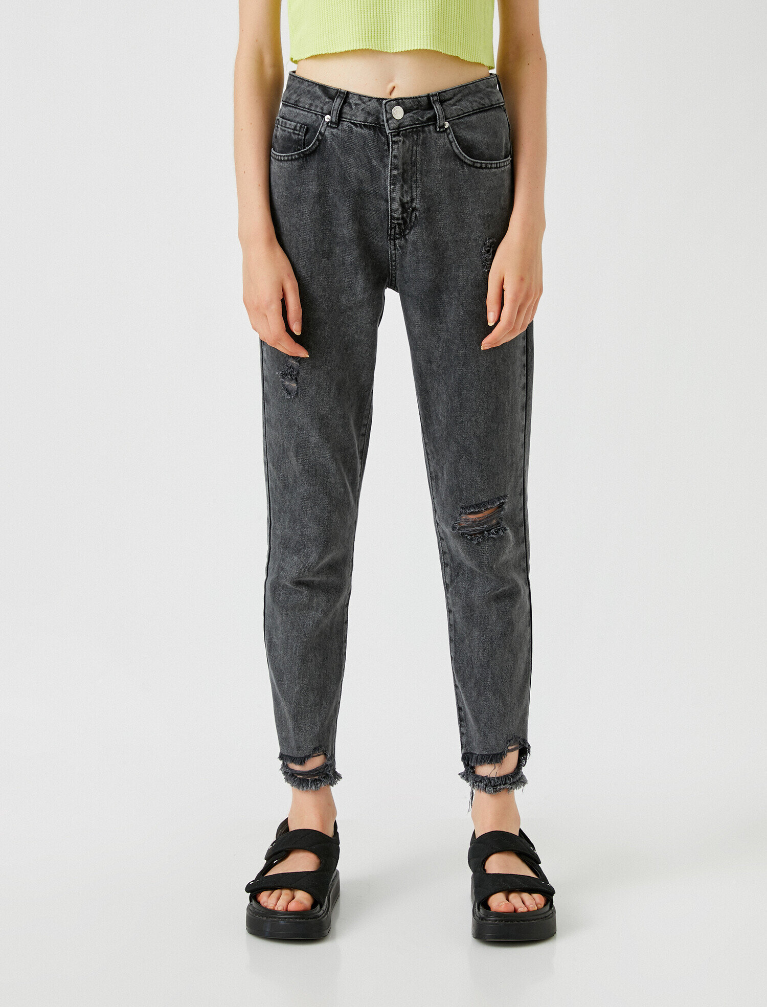   Normal Bel Dar Kesim Dar Paça Pantolon - Mom Jean