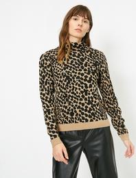 Leopar Desenli Triko Kazak