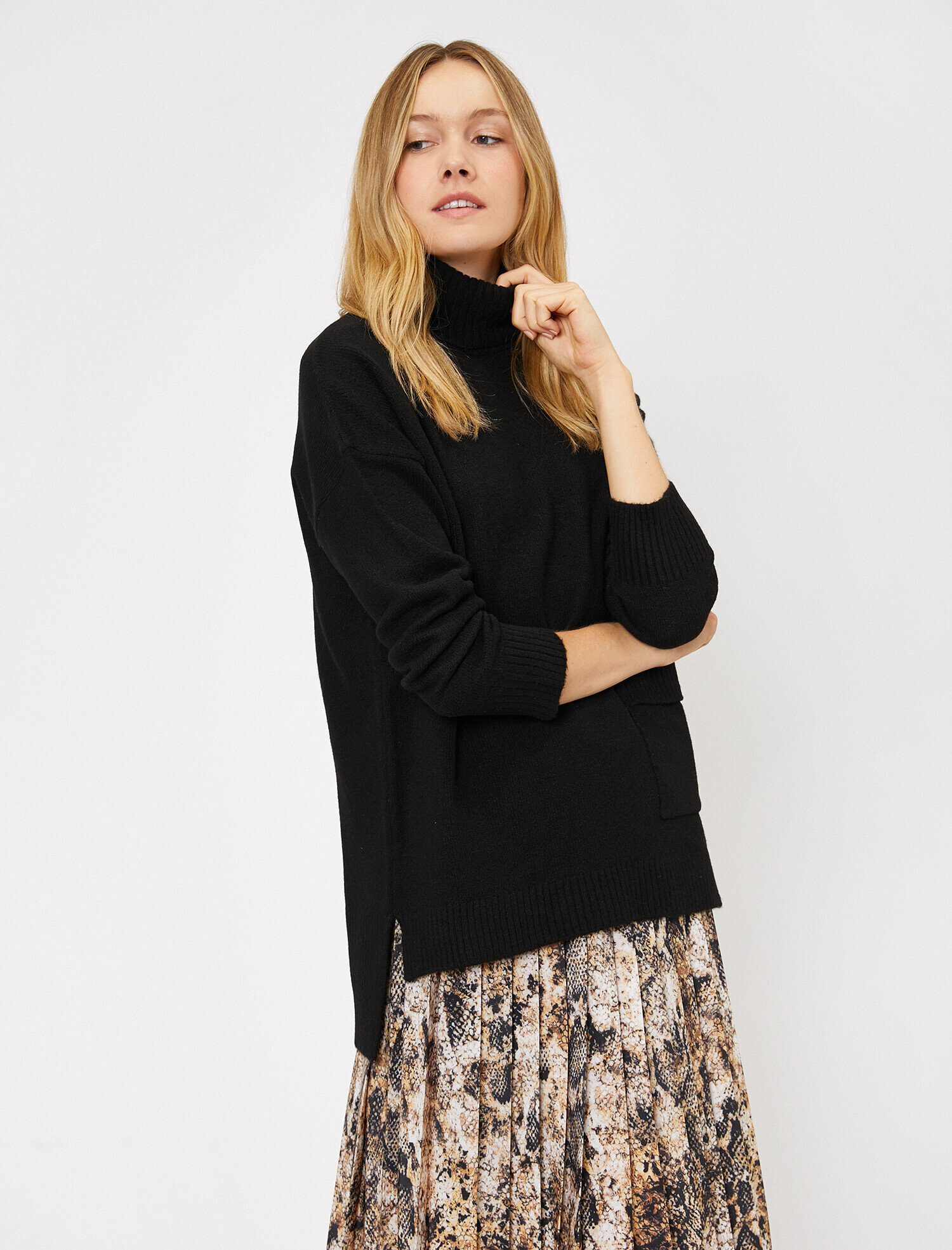   Cep Detaylı Triko Tunik