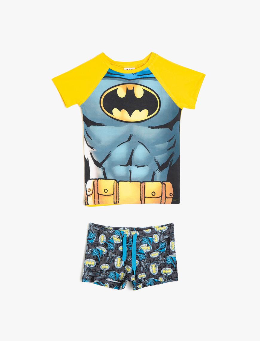  Erkek Çocuk Batman Mayo Takım Deniz Şortu ve Tişört 2'li Lisanslı