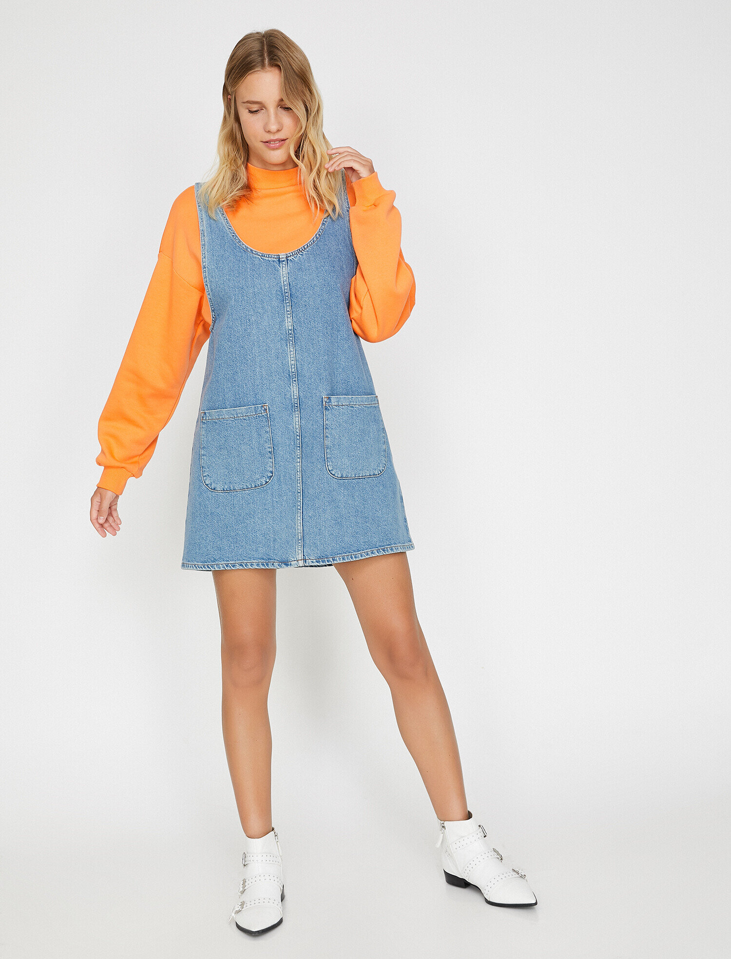 Cep Detaylı Jean Elbise