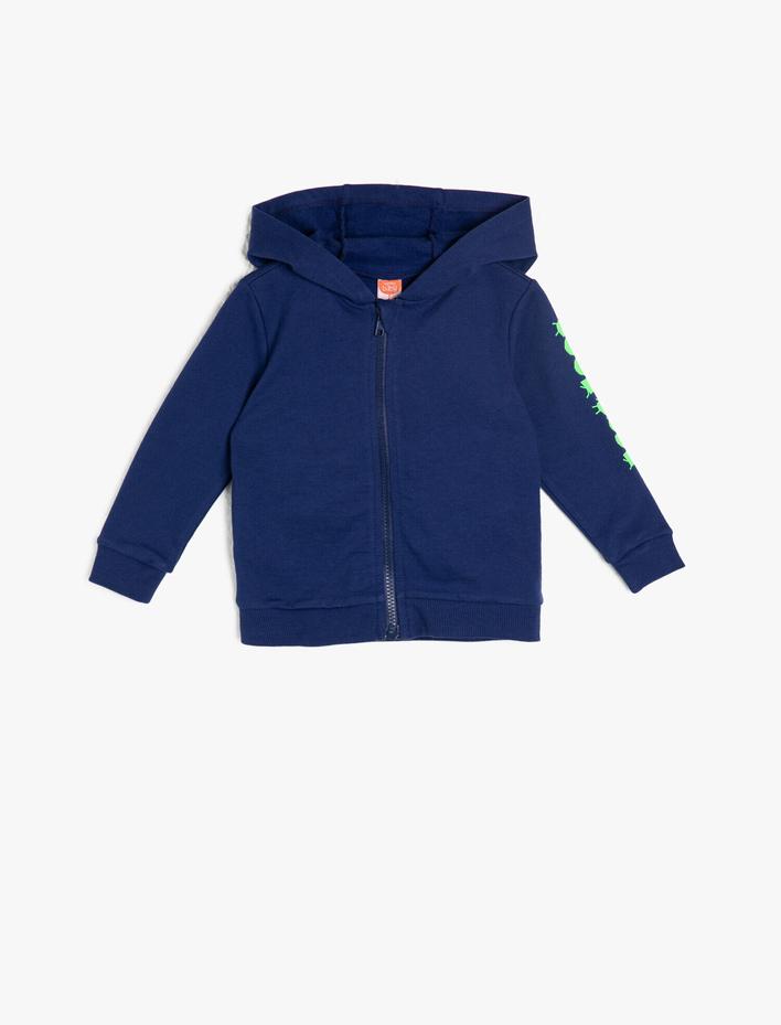 Erkek Bebek Kapüşonlu Sweatshirt Fermuarlı Baskılı