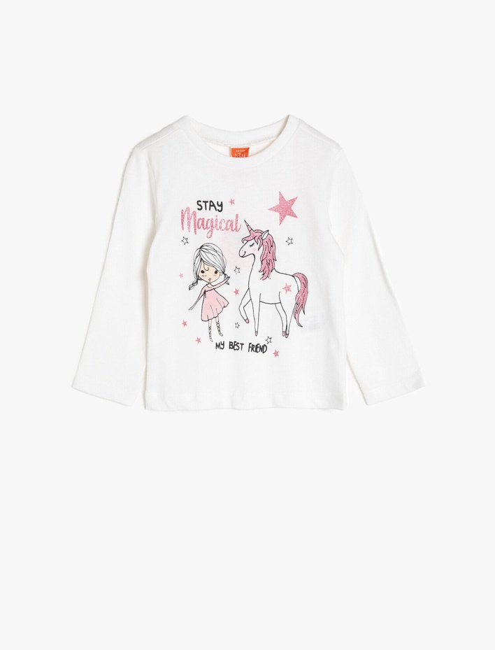 Kız Bebek Baskılı Tişört Uzun Kollu