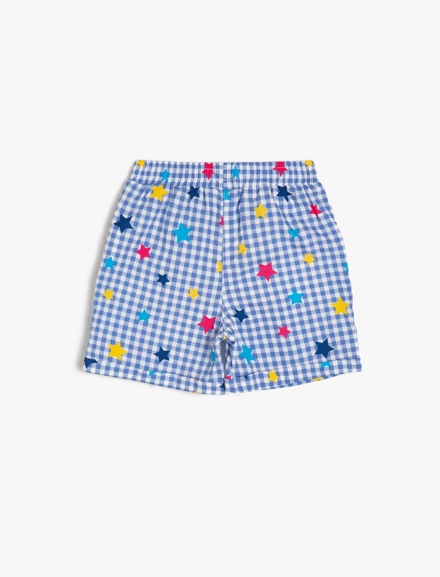  Kız Çocuk Kareli Poplin Kumaştan Cepli Süs Fiyonklu Beli Lastikli Kısa Şort