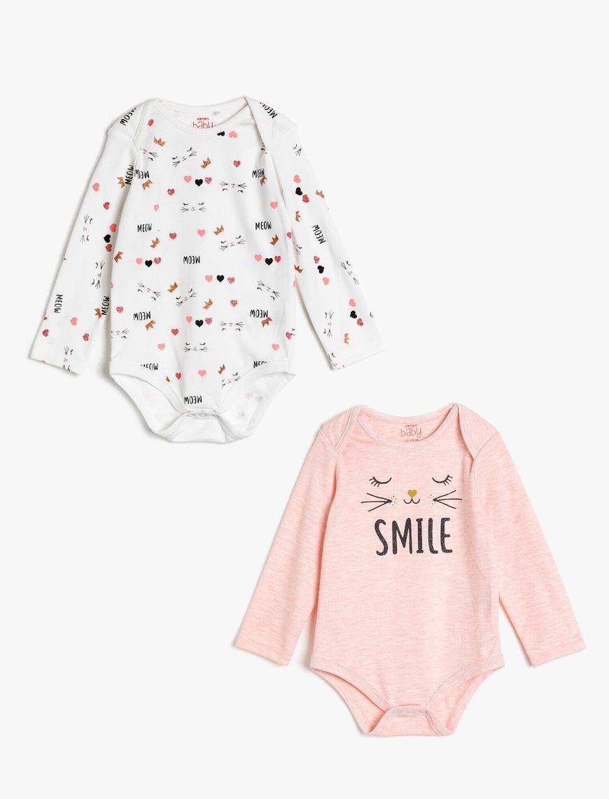  Kız Bebek 2'li Baskılı Çıtçıtlı Body