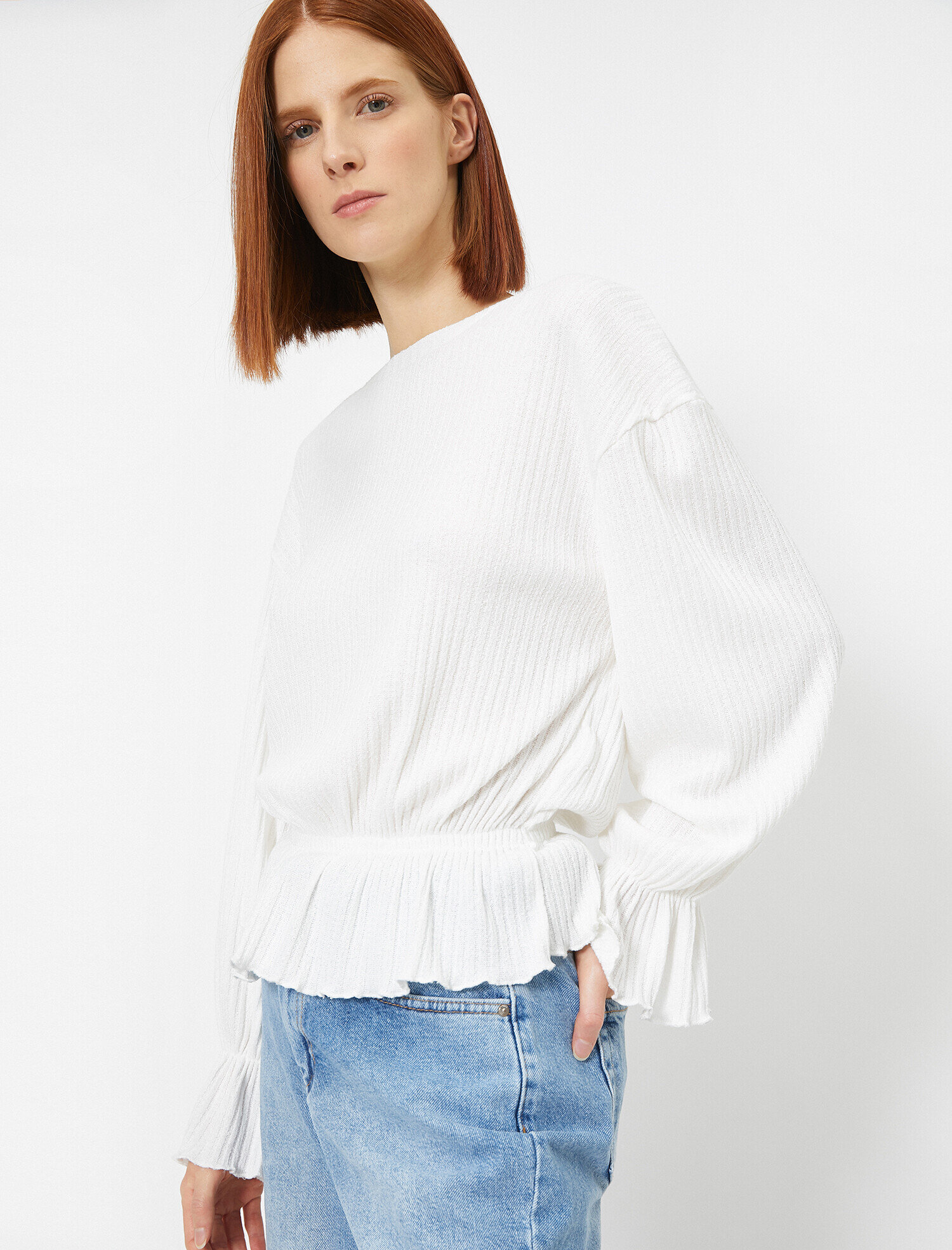   Uzun Kollu Tişört Etek Ucu Volanlı