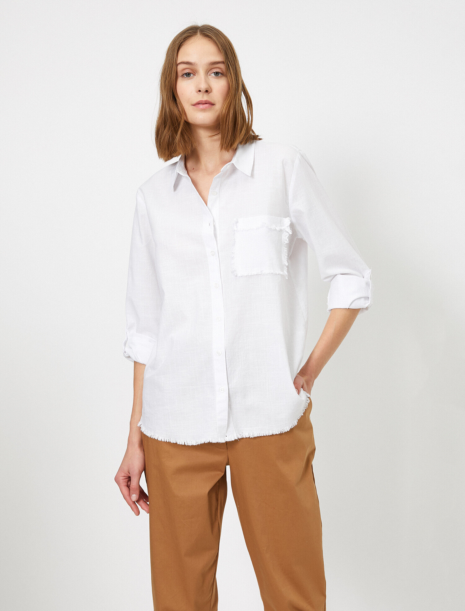   Cep Detaylı Püsküllü Uzun Kollu Gömlek