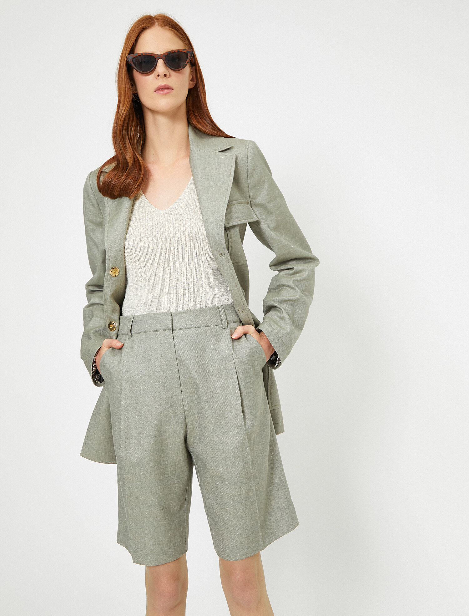   Keten Karışımlı Bermuda Şort