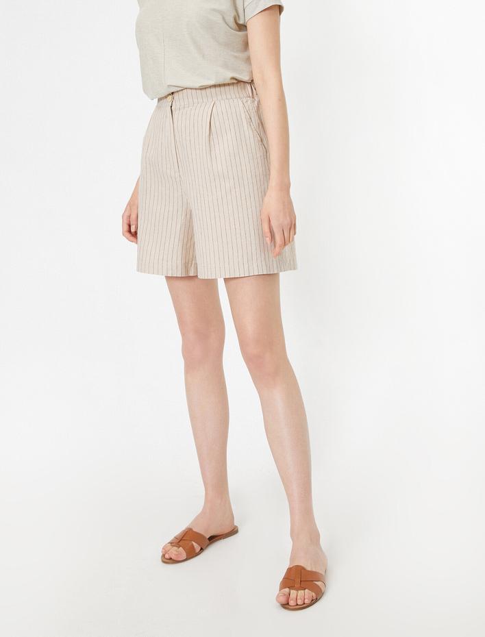  Keten Karışımlı Şort Cep Detaylı