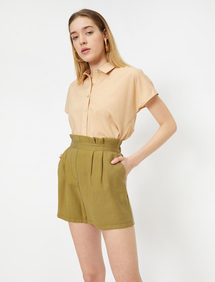  Cep Detaylı Yüksek Bel Şort