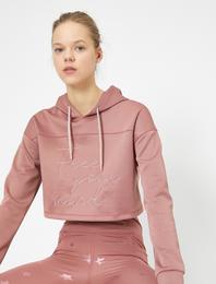 Nakış Detaylı Kapüşonlu Crop Sweatshirt