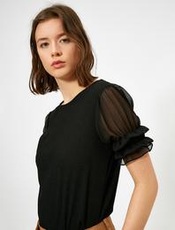 Şifon Kollu Dokulu Tişört