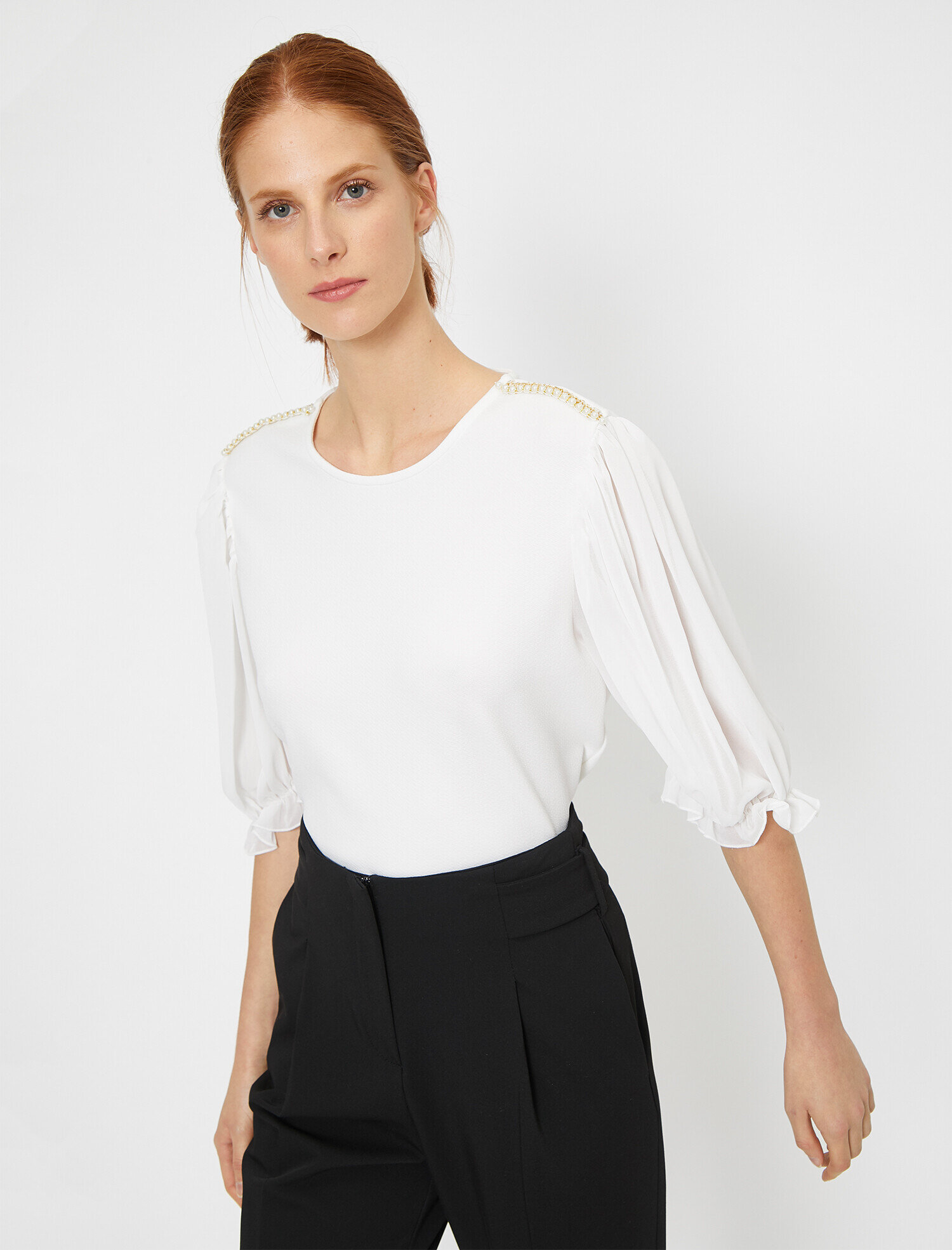   Kontrast Tül Bisiklet Yaka Tişört