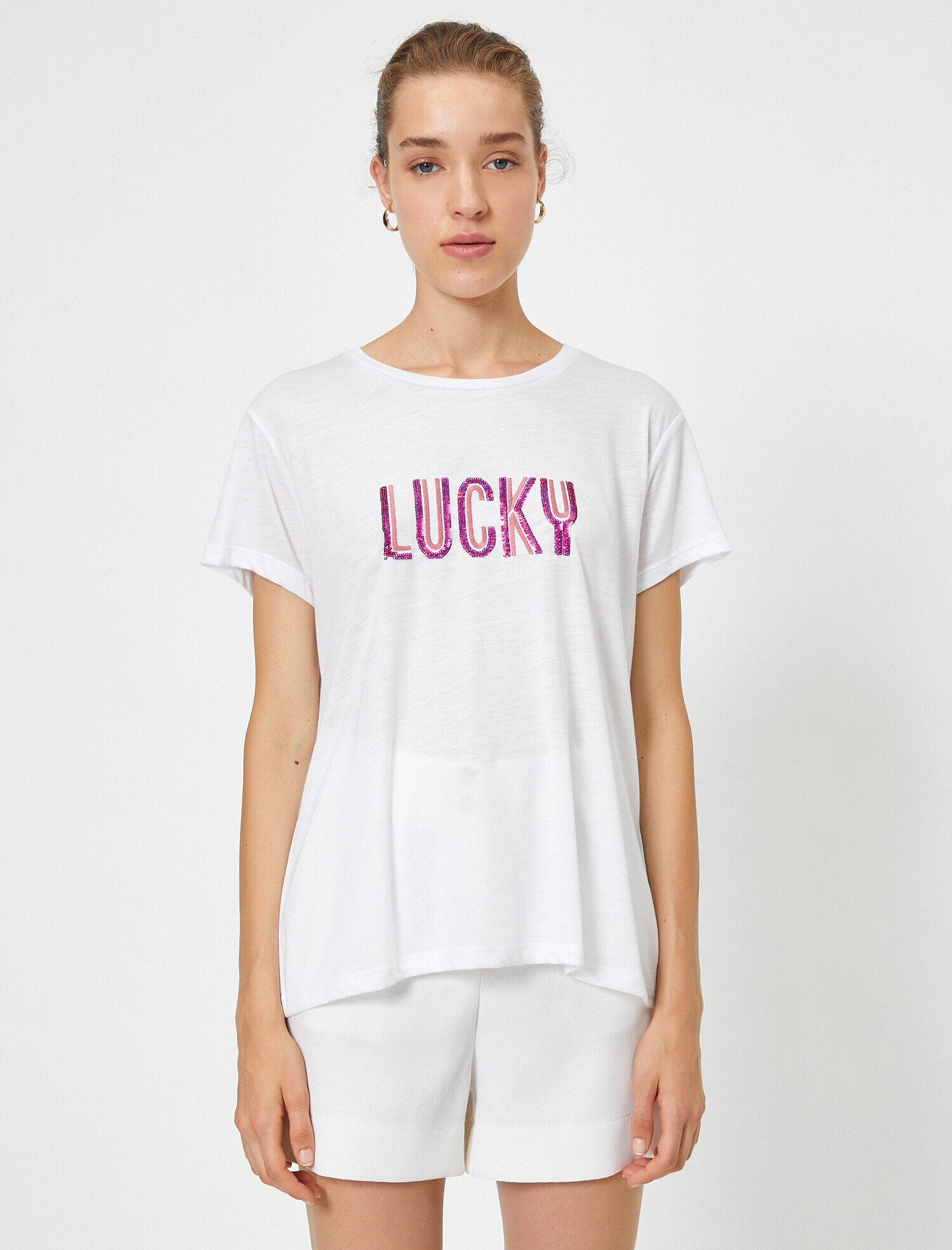   Bisiklet Yaka Yazılı Baskılı Pullu Kısa Kollu Tişört