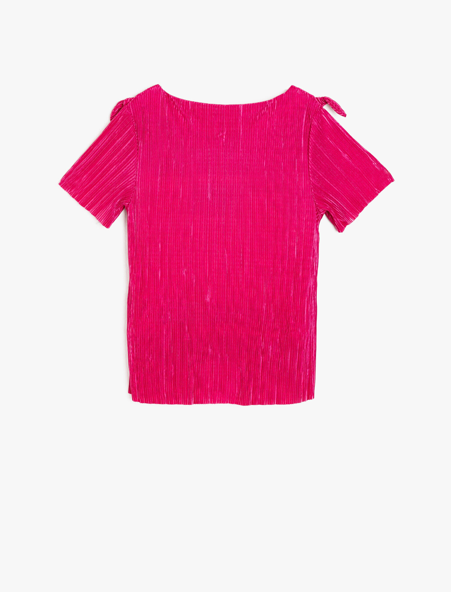  Kız Çocuk Piliseli Dökümlü Kumaştan Omuzda Fiyonklu Bisiklet Yaka Bluz